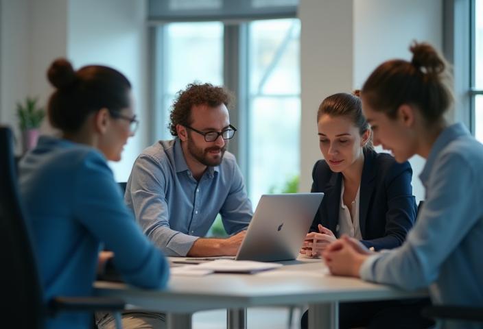 Professional meeting in an office setting discussing talent strategy